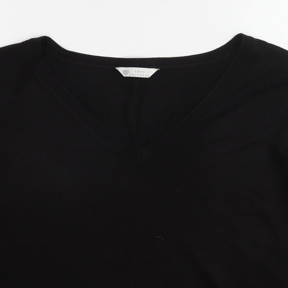 BHS Womens Black V-Neck Acrylic Pullover Jumper Size 16