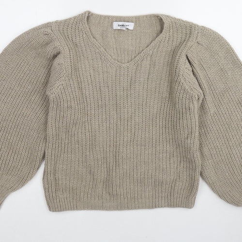 Isabella D. Womens Beige V-Neck Acrylic Pullover Jumper Size S
