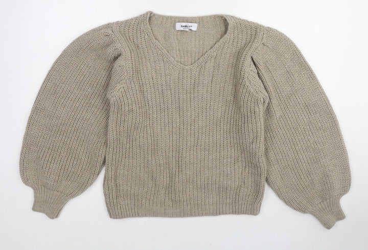 Isabella D. Womens Beige V-Neck Acrylic Pullover Jumper Size S