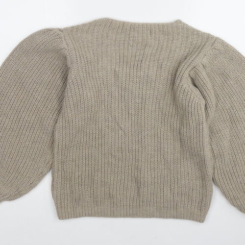Isabella D. Womens Beige V-Neck Acrylic Pullover Jumper Size S
