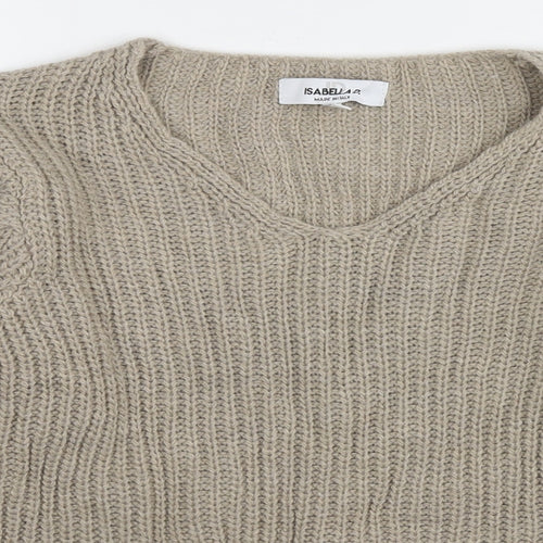Isabella D. Womens Beige V-Neck Acrylic Pullover Jumper Size S