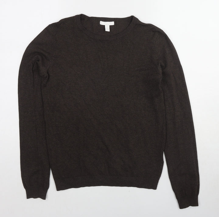 H&M Womens Brown Round Neck Viscose Pullover Jumper Size S
