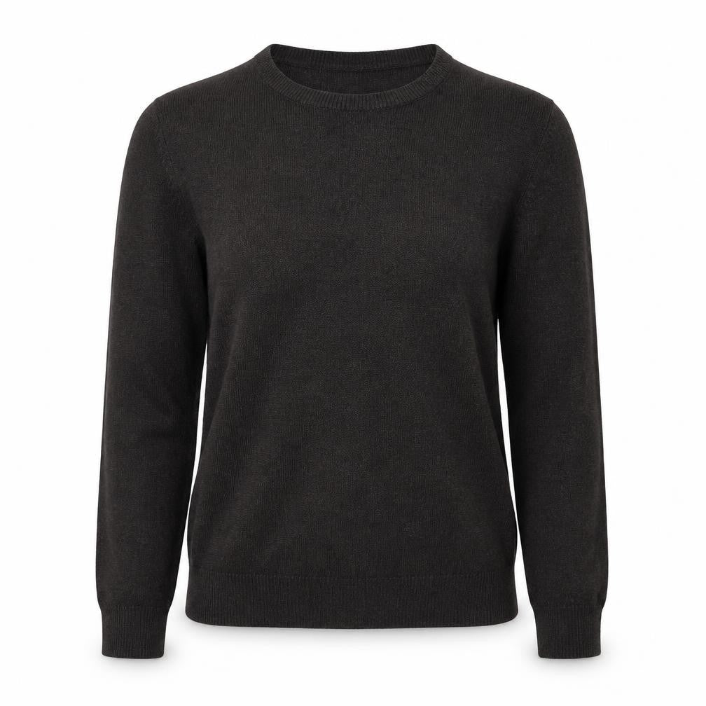 Front view of H&M women’s brown round neck viscose jumper, size S
