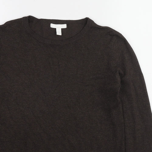 H&M Womens Brown Round Neck Viscose Pullover Jumper Size S