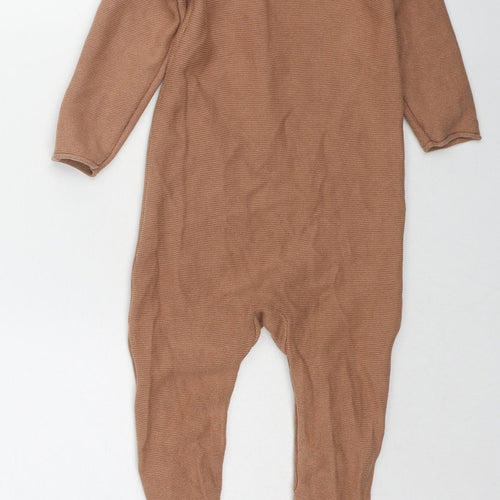 H&M Boys Brown Cotton Babygrow One-Piece Size 24 Months Button