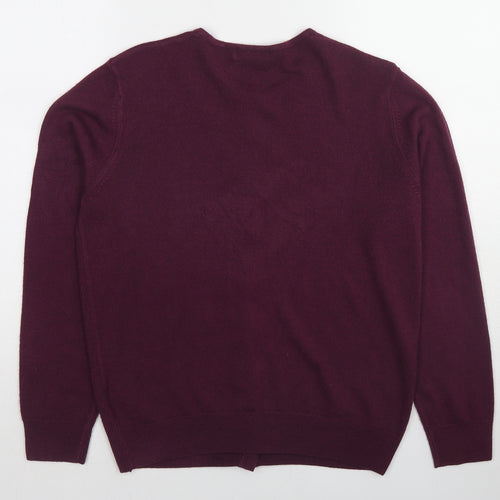 Classic Womens Purple Round Neck Acrylic Cardigan Jumper Size 12