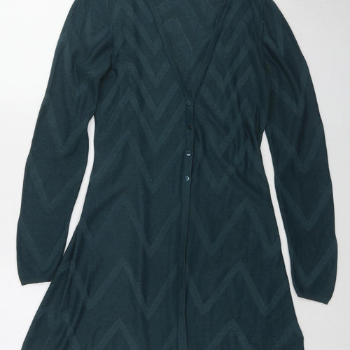 Monsoon Womens Green V-Neck Herringbone Acrylic Cardigan Jumper Size M