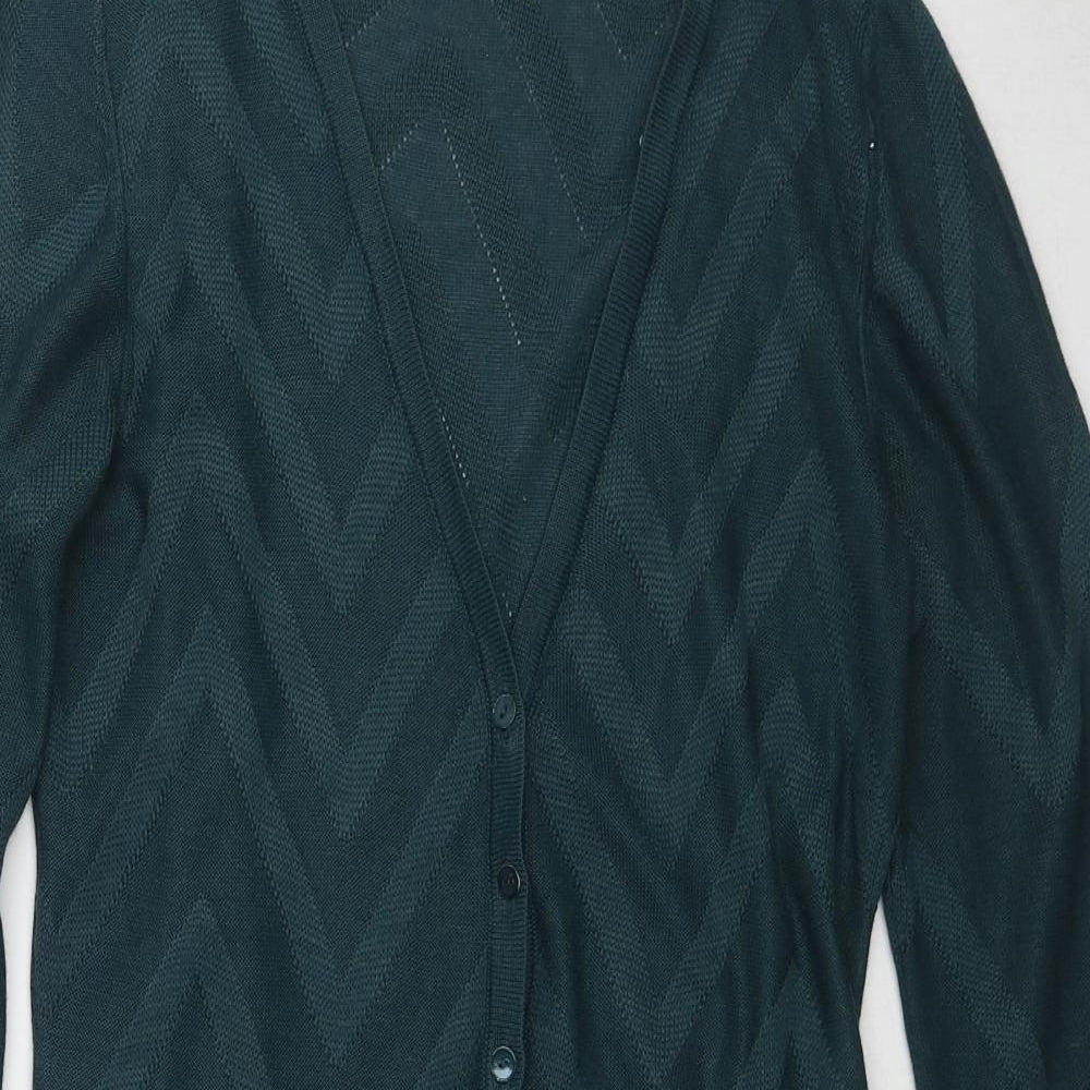 Monsoon Womens Green V-Neck Herringbone Acrylic Cardigan Jumper Size M