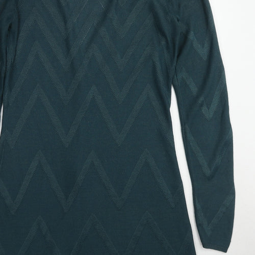 Monsoon Womens Green V-Neck Herringbone Acrylic Cardigan Jumper Size M