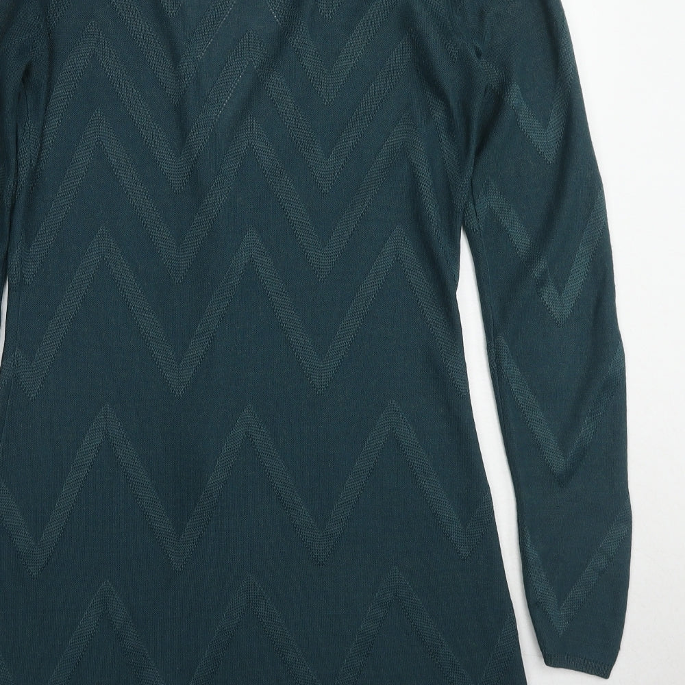 Monsoon Womens Green V-Neck Herringbone Acrylic Cardigan Jumper Size M