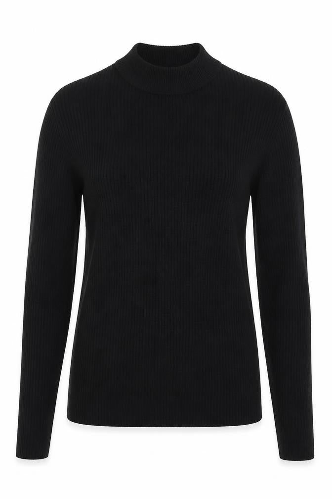 Front view of Brave Soul women’s black mock neck acrylic jumper, size L