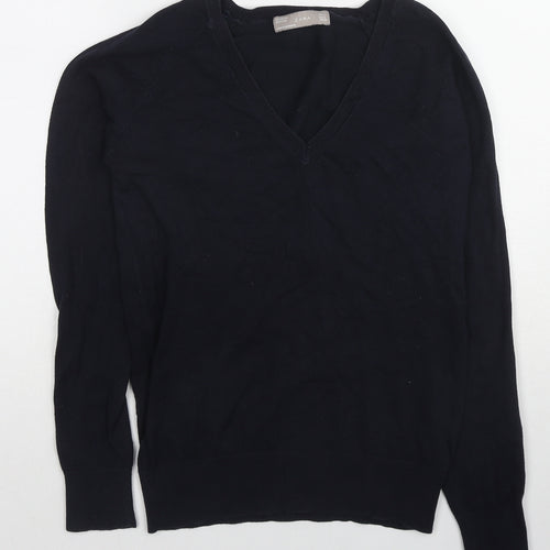 Zara Womens Blue V-Neck Cotton Pullover Jumper Size L