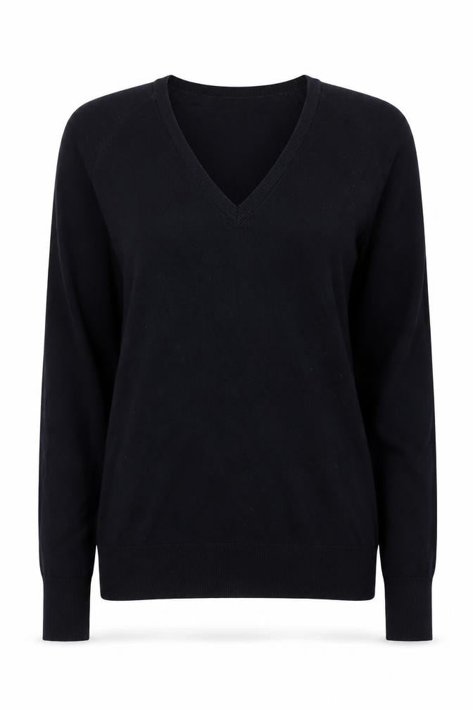 Front view of Zara women’s blue v-neck cotton jumper, size L