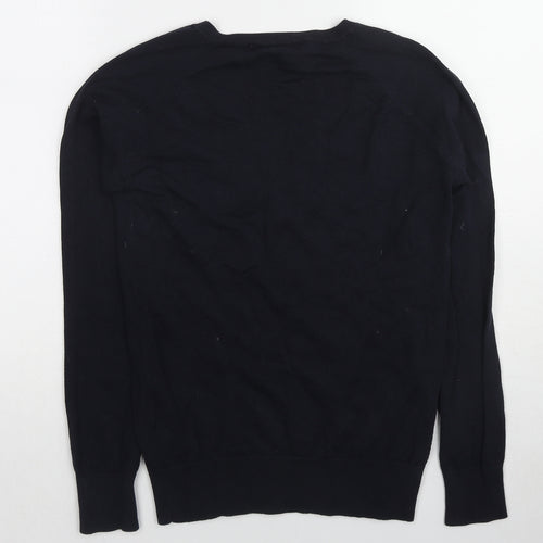Zara Womens Blue V-Neck Cotton Pullover Jumper Size L