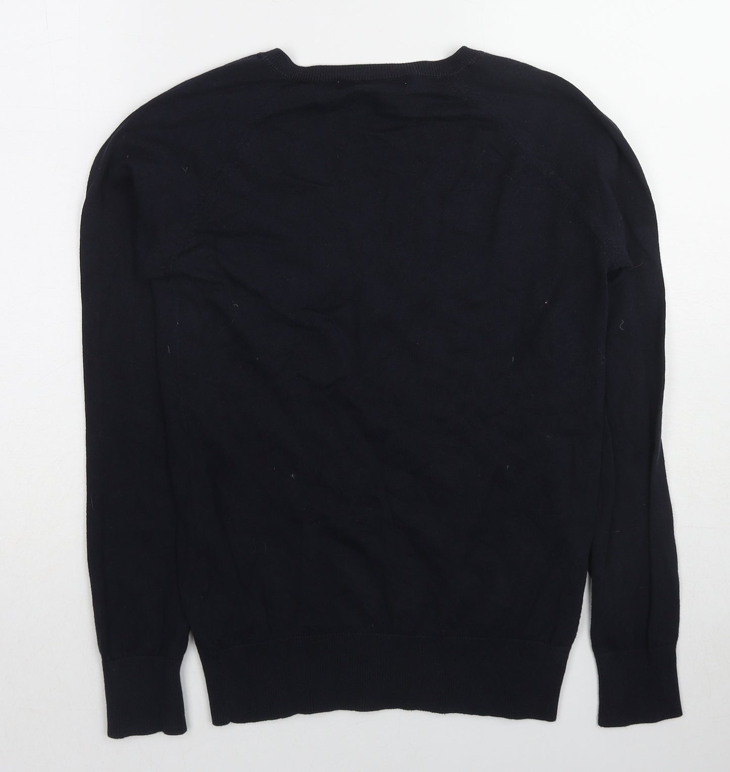 Zara Womens Blue V-Neck Cotton Pullover Jumper Size L