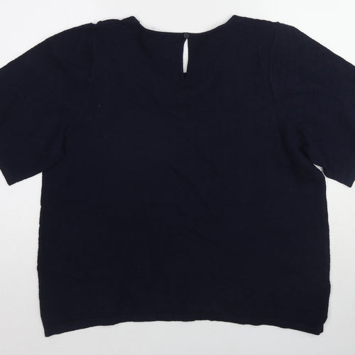 Marks and Spencer Womens Blue Nylon Basic T-Shirt Size 18 Boat Neck - Textured