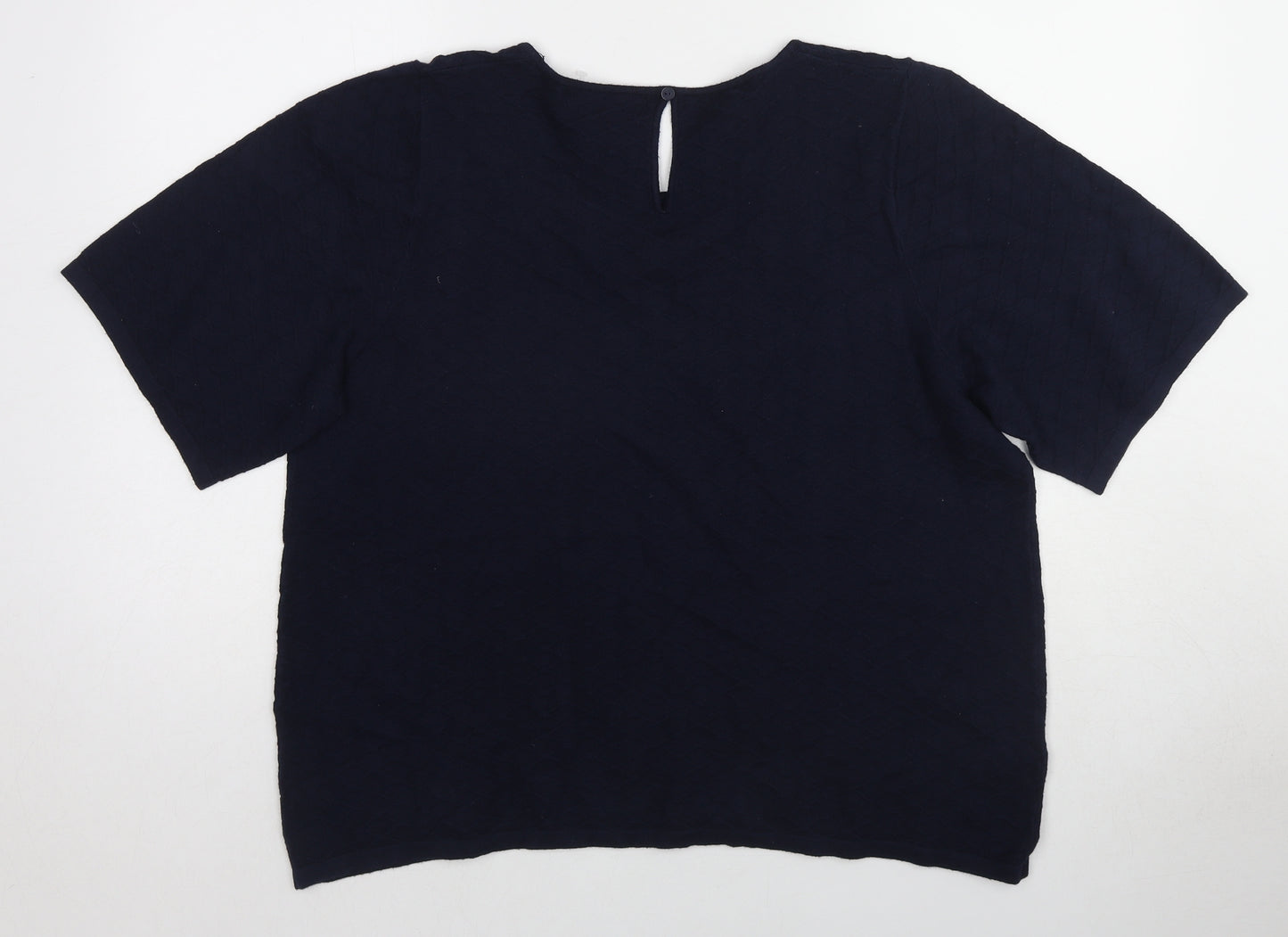Marks and Spencer Womens Blue Nylon Basic T-Shirt Size 18 Boat Neck - Textured