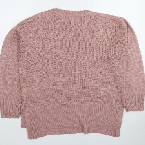 New Look Womens Pink Round Neck Acrylic Pullover Jumper Size M