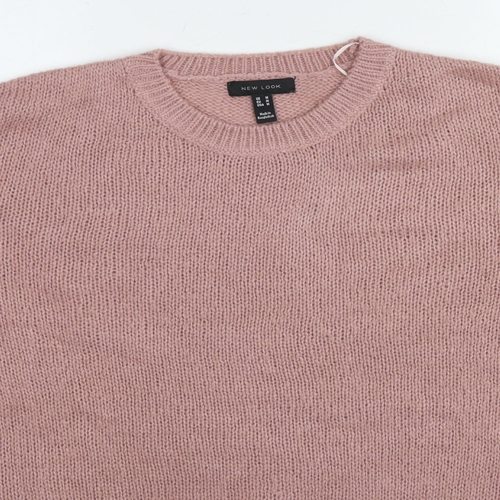 New Look Womens Pink Round Neck Acrylic Pullover Jumper Size M