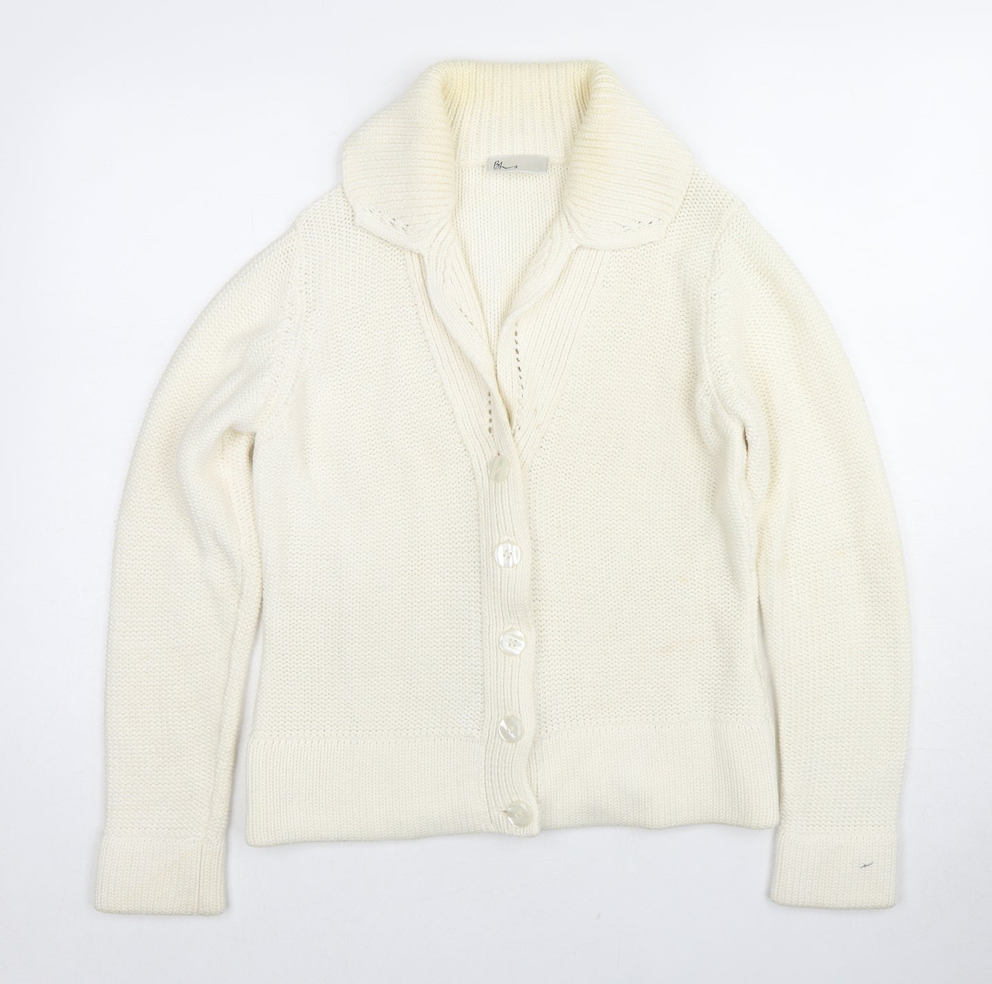BHS Womens Ivory Collared Cotton Cardigan Jumper Size 12