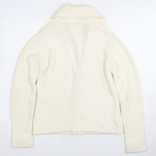BHS Womens Ivory Collared Cotton Cardigan Jumper Size 12