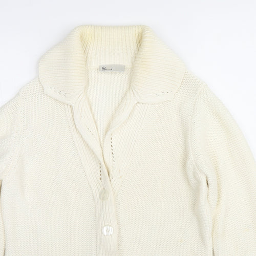 BHS Womens Ivory Collared Cotton Cardigan Jumper Size 12