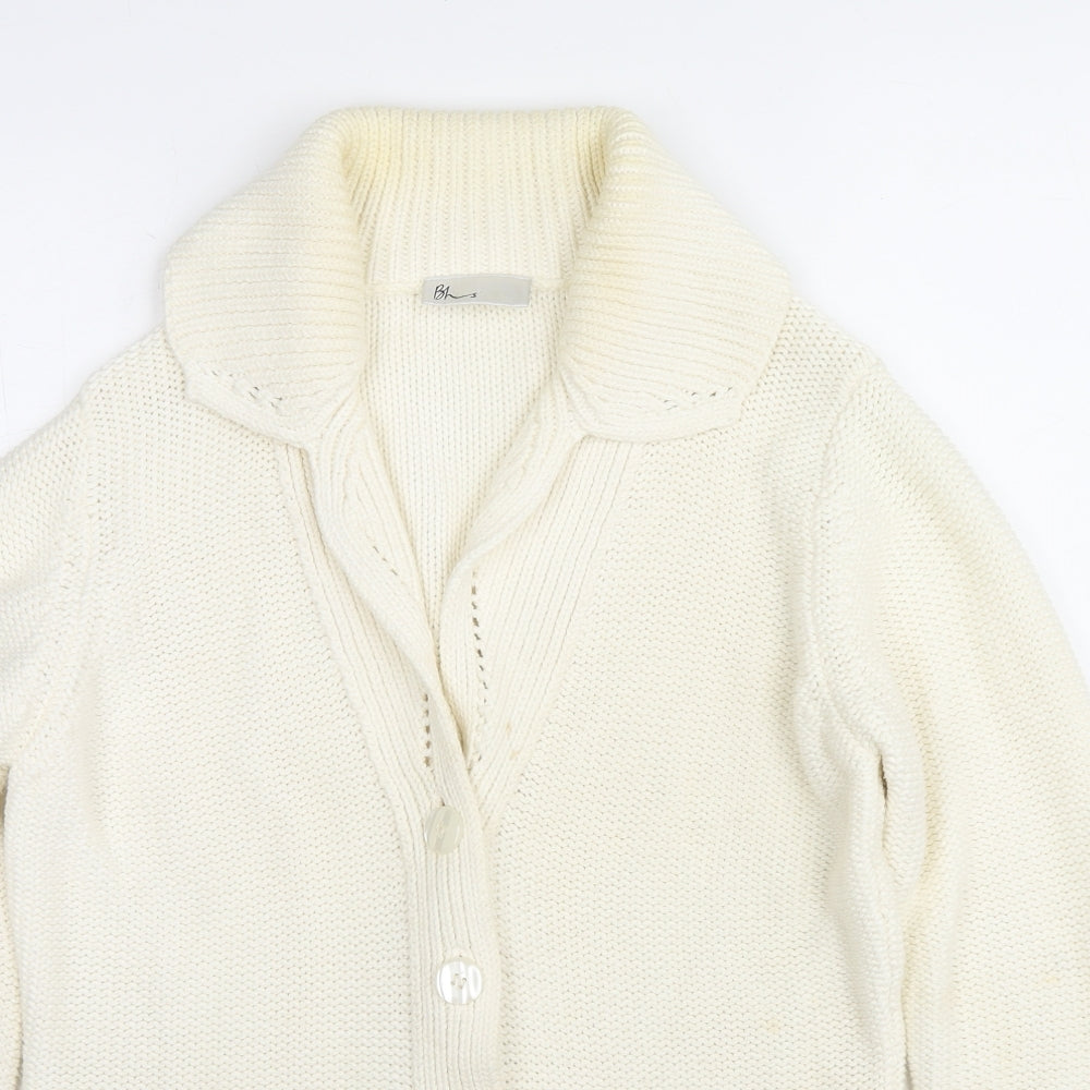 BHS Womens Ivory Collared Cotton Cardigan Jumper Size 12