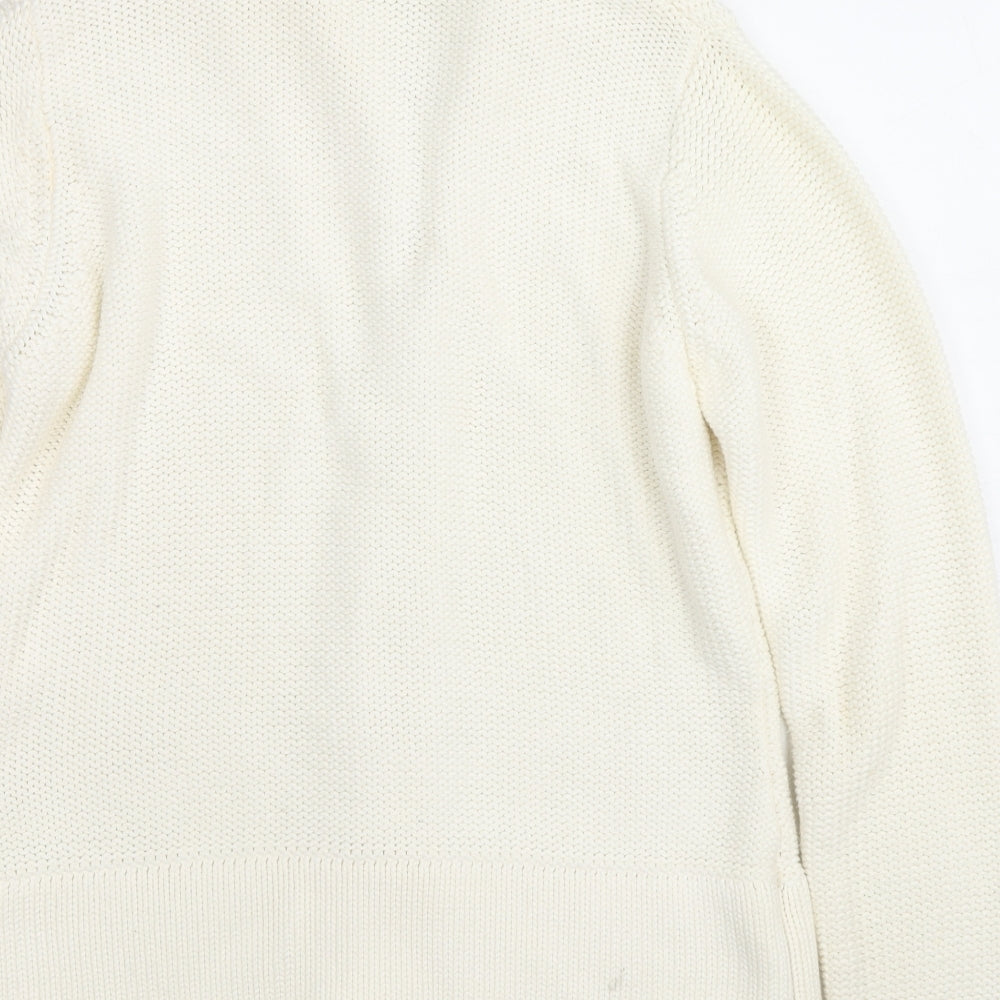 BHS Womens Ivory Collared Cotton Cardigan Jumper Size 12