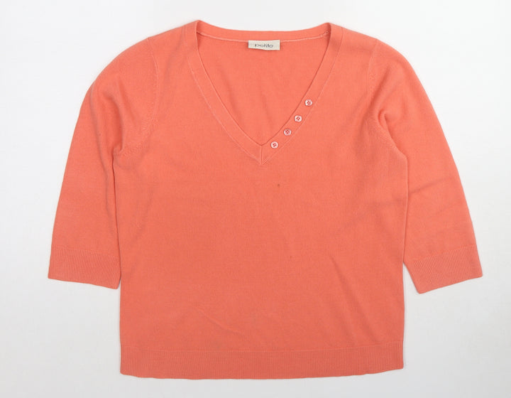 BHS Womens Pink V-Neck Acrylic Pullover Jumper Size 14