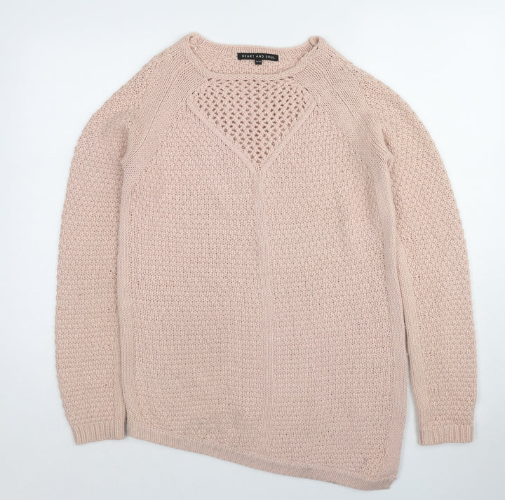 Heart & Soul Womens Pink Round Neck Cotton Pullover Jumper Size 10