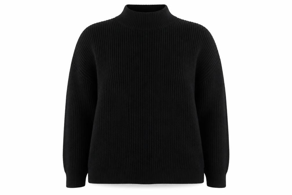 Front view of PRETTYLITTLETHING women’s black mock neck acrylic jumper, size XL
