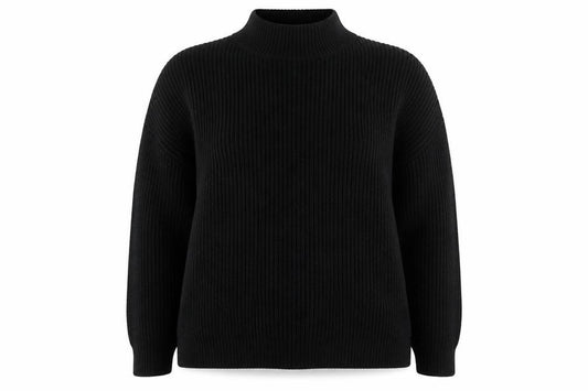 Front view of PRETTYLITTLETHING women’s black mock neck acrylic jumper, size XL