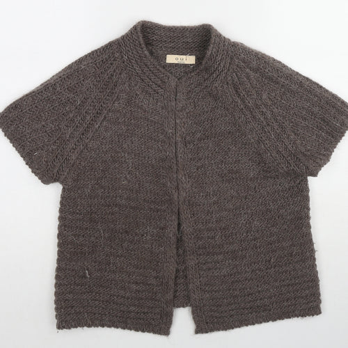Oui Womens Brown Round Neck Acrylic Cardigan Jumper Size 14