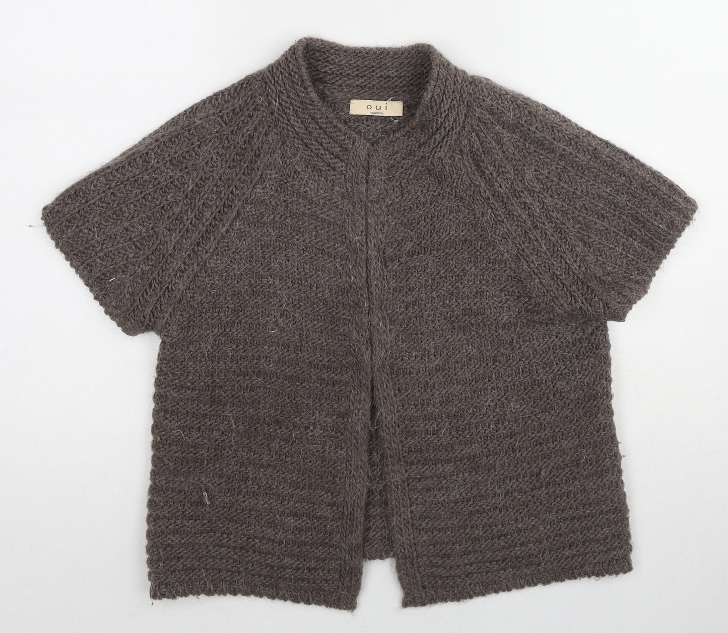 Oui Womens Brown Round Neck Acrylic Cardigan Jumper Size 14