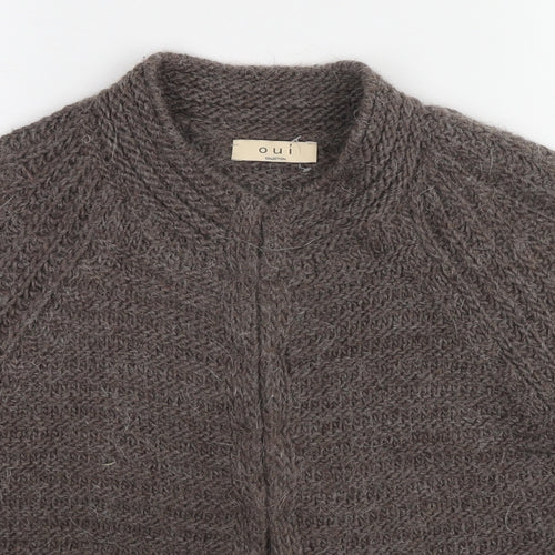 Oui Womens Brown Round Neck Acrylic Cardigan Jumper Size 14