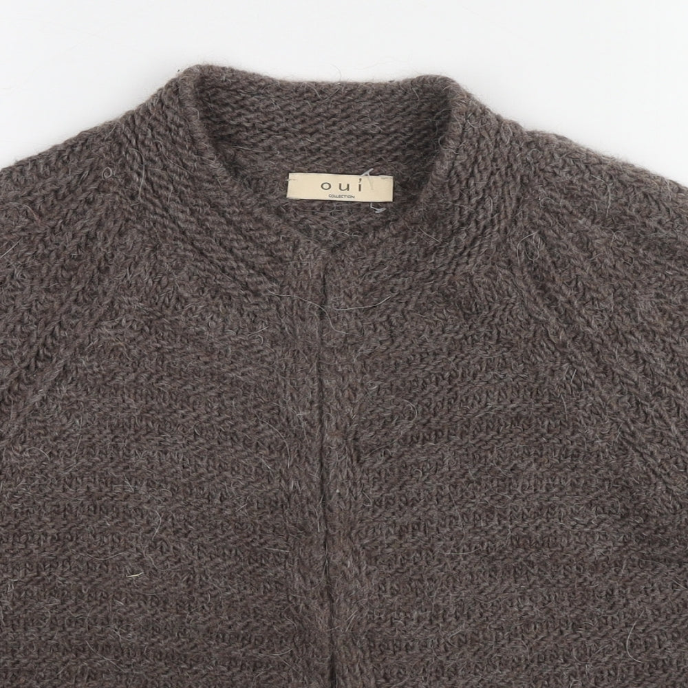 Oui Womens Brown Round Neck Acrylic Cardigan Jumper Size 14