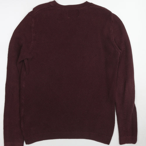 Topman Mens Red Round Neck Cotton Pullover Jumper Size S Long Sleeve