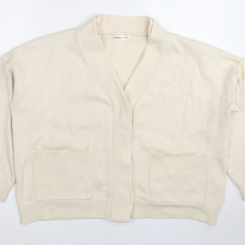 Fandisi Womens Ivory V-Neck Polyester Cardigan Jumper Size M