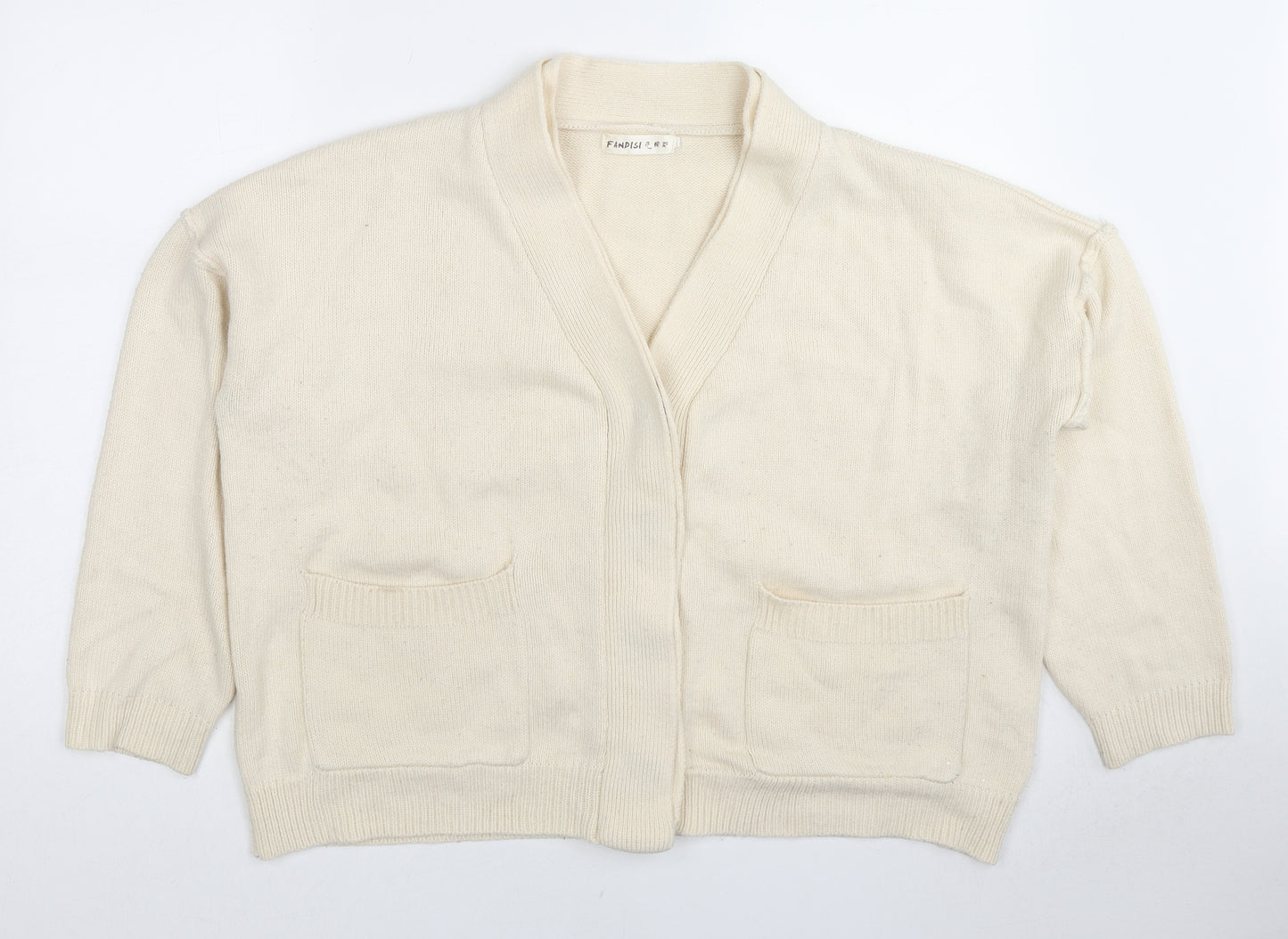 Fandisi Womens Ivory V-Neck Polyester Cardigan Jumper Size M