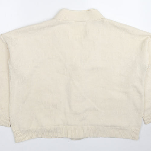 Fandisi Womens Ivory V-Neck Polyester Cardigan Jumper Size M