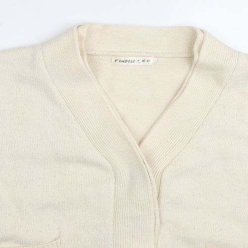 Fandisi Womens Ivory V-Neck Polyester Cardigan Jumper Size M