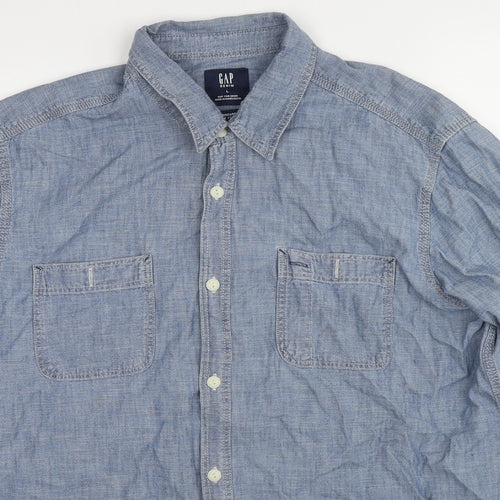 Gap Mens Blue Cotton Button-Up Size L Collared Button