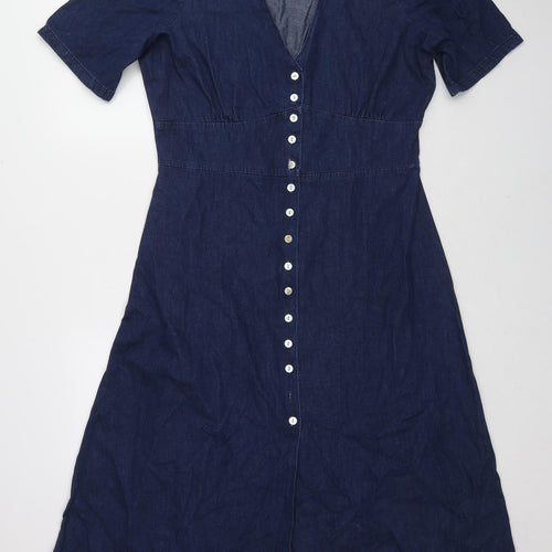 Nobody's child Womens Blue Cotton A-Line Size 14 V-Neck Button