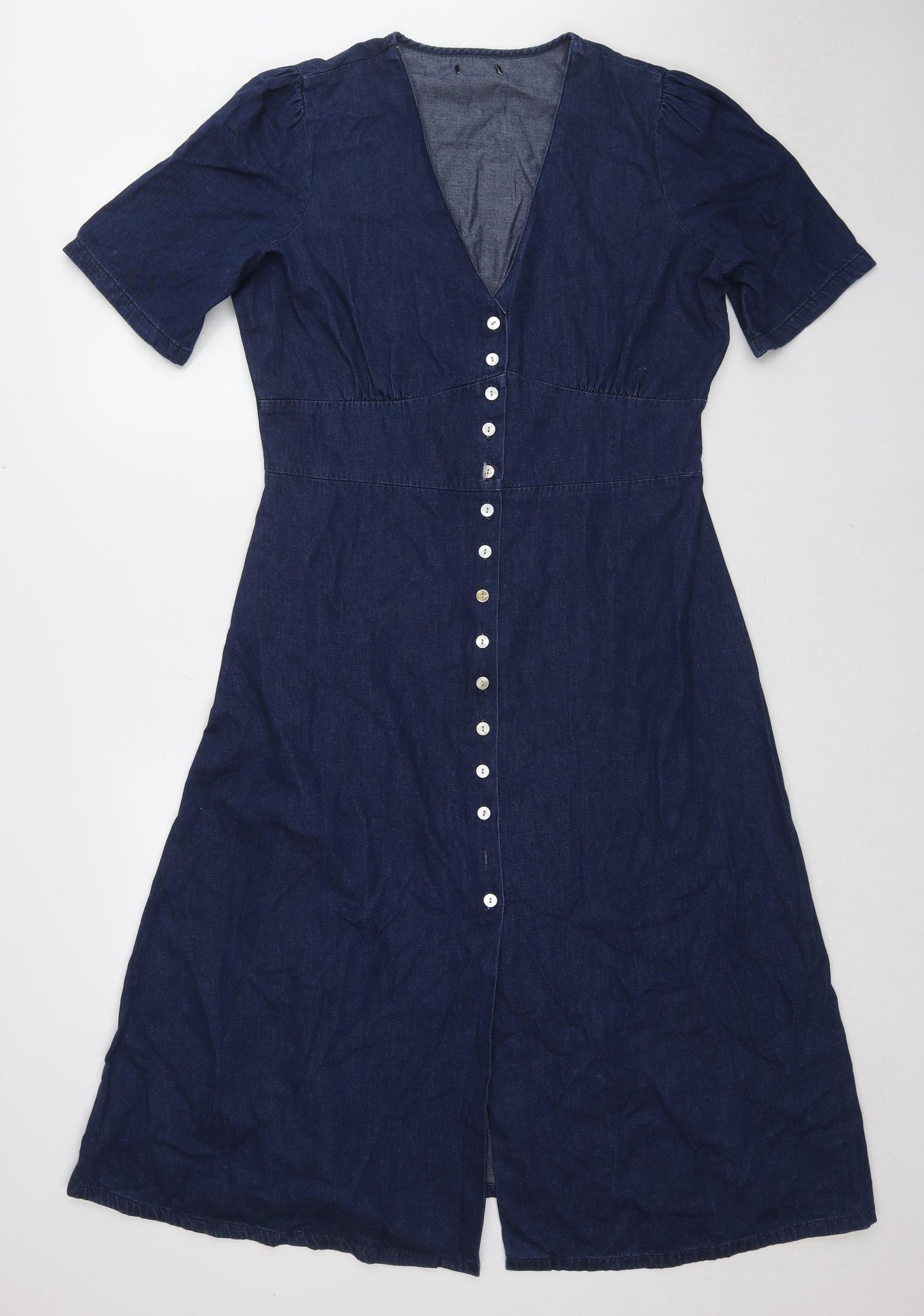 Nobody's child Womens Blue Cotton A-Line Size 14 V-Neck Button