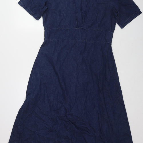 Nobody's child Womens Blue Cotton A-Line Size 14 V-Neck Button