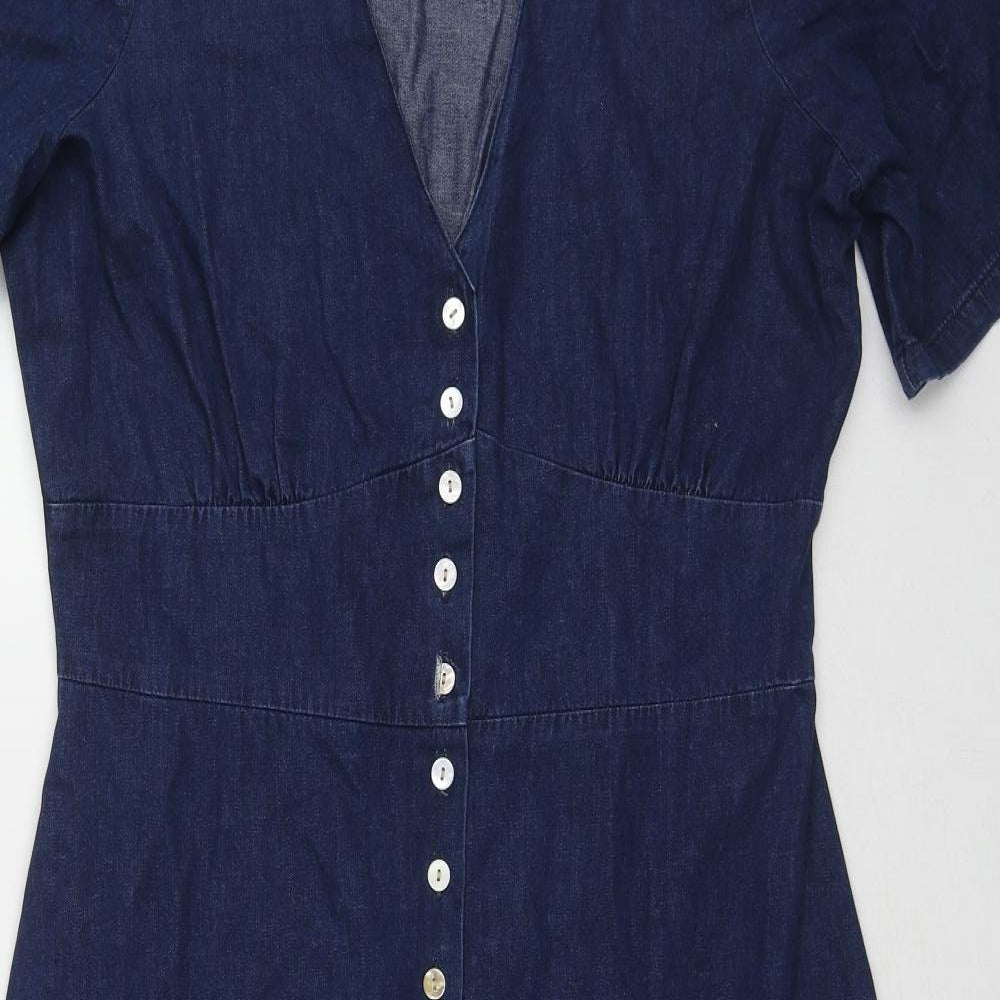 Nobody's child Womens Blue Cotton A-Line Size 14 V-Neck Button