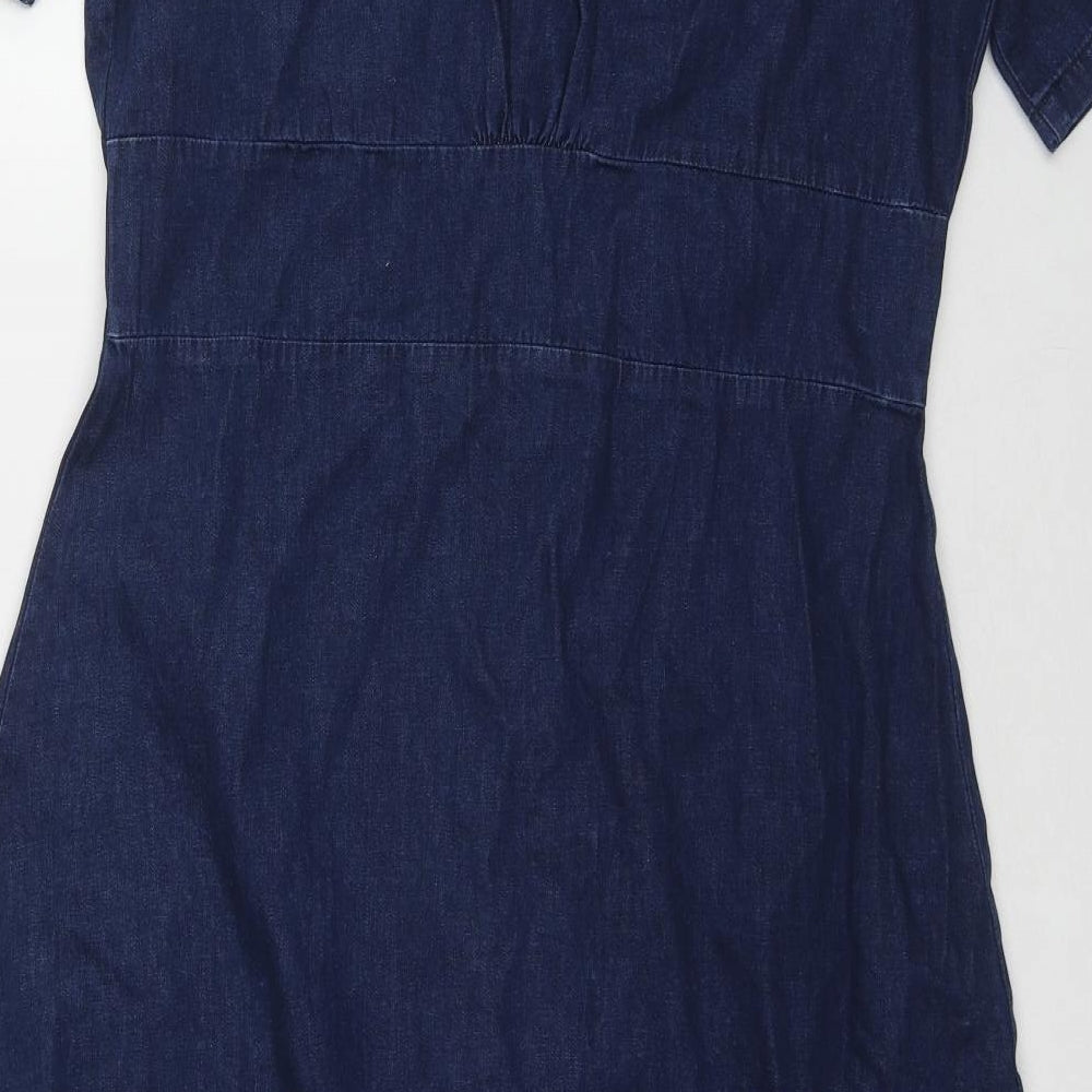 Nobody's child Womens Blue Cotton A-Line Size 14 V-Neck Button