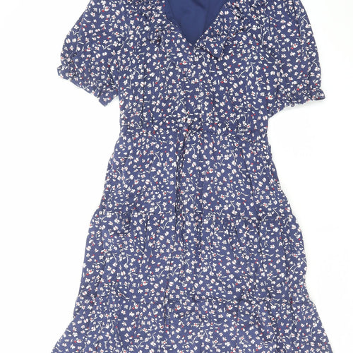 Phase Eight Womens Blue Floral Viscose Skater Dress Size 10 V-Neck Pullover