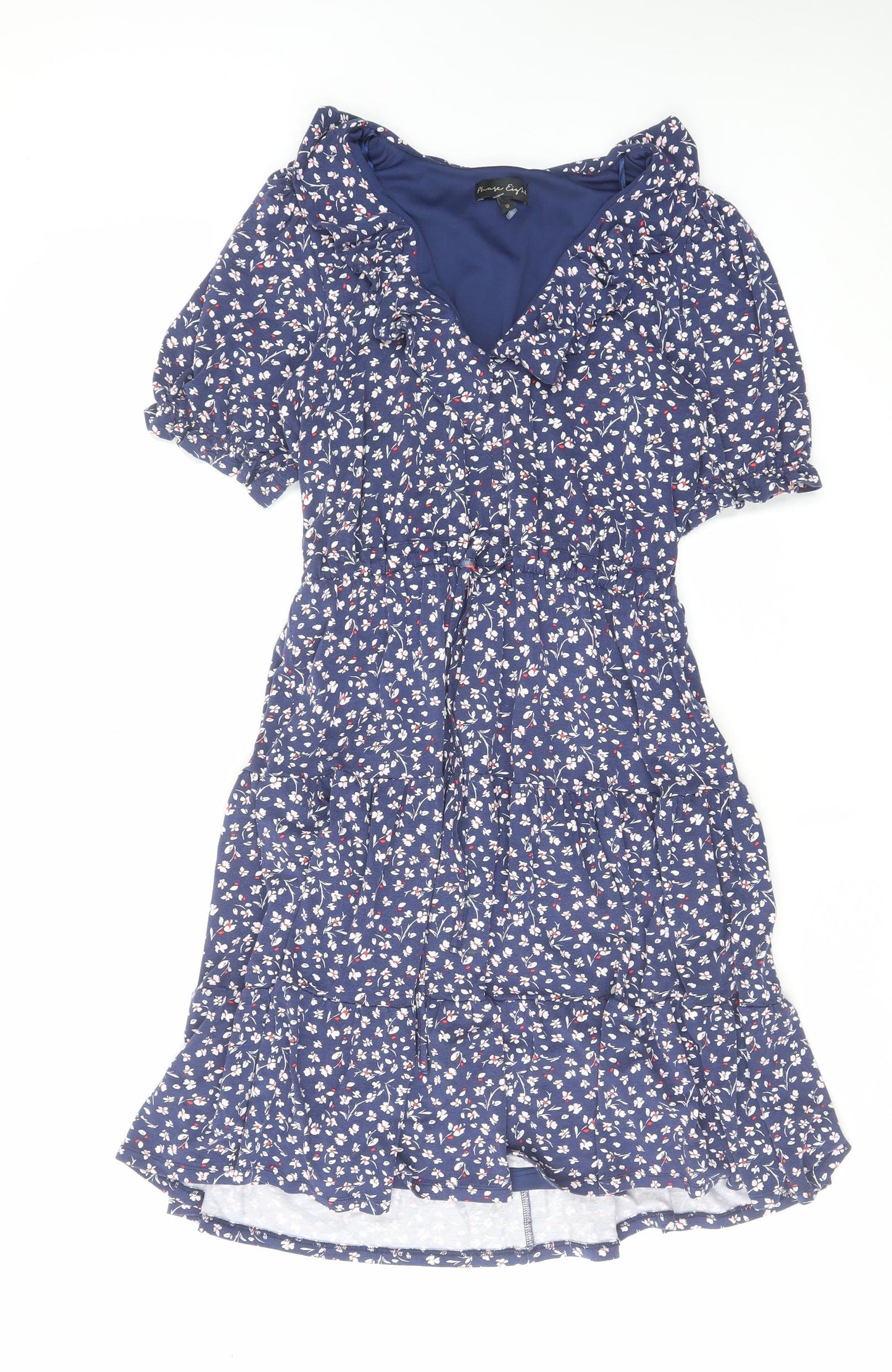Phase Eight Womens Blue Floral Viscose Skater Dress Size 10 V-Neck Pullover