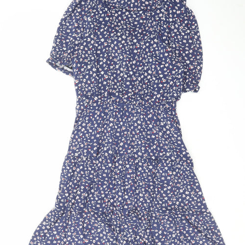 Phase Eight Womens Blue Floral Viscose Skater Dress Size 10 V-Neck Pullover